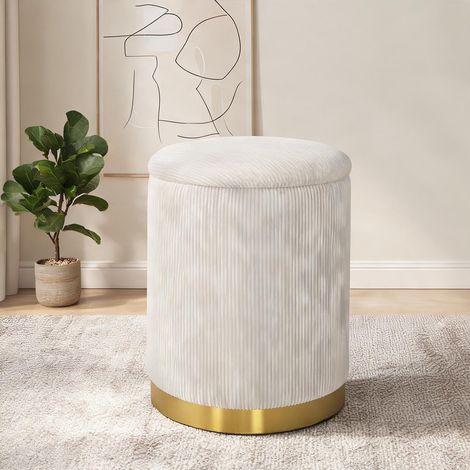Pouf coloris blanc crème en polyester mousse 36 x 36 x 44 cm (1/5)
