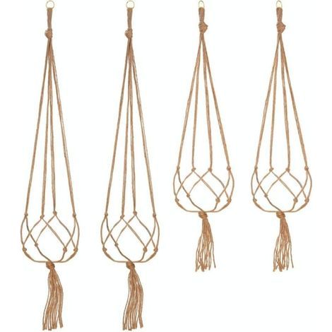 Ensemble de 4 supports pour plantes en macramé, en corde, pour pots de fleurs suspendus, décoration intérieure et extérieure (2 pièces de 105 cm et 2 pièces de 90 cm). (1/5)
