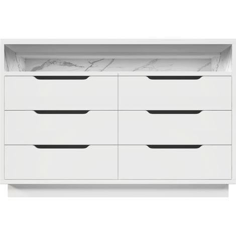 Modernes weißes Sideboard mit 6 Schubladen und LED-Beleuchtung 120 x 40 x 85 cm (1/5)