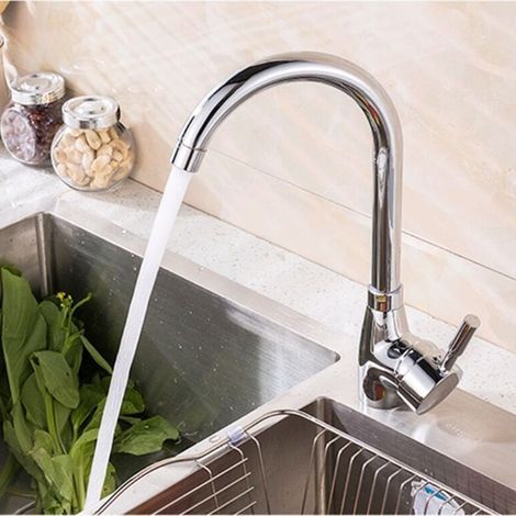 360° rotating hot and cold water tap for kitchens, made of stainless steel, compatible with sinks and dishwashers, anti-splash - Electroplated pointed tee (without hose)