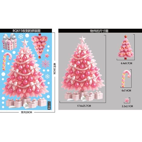 Autocollants décoratifs roses pour fenêtres, sapin de Noël, bonhomme de neige, autocollants pour fenêtres, cerf de Noël, flocons de neige, autocollants statiques
