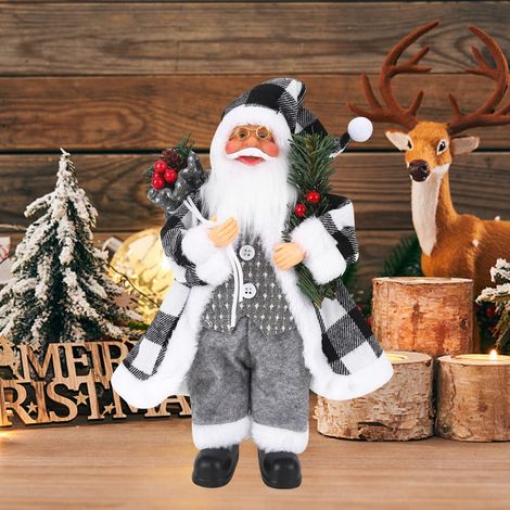 Figurine Père Noël Debout 30cm Père Noël Debout Réaliste Figurines Père Noël Traditionnelles Décorations De Table De Noël Ornement Poupée pour Décoration De Table De Noël,Blanche (1/5)