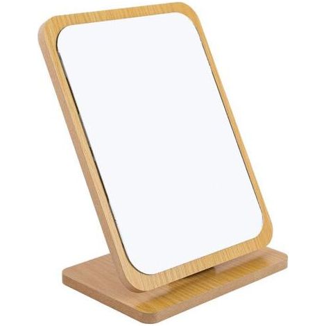 Miroir de maquillage sur pied 22x16cm – Bois naturel – Verre haute définition – Angle réglable – Pour maquillage et selfies (1/5)