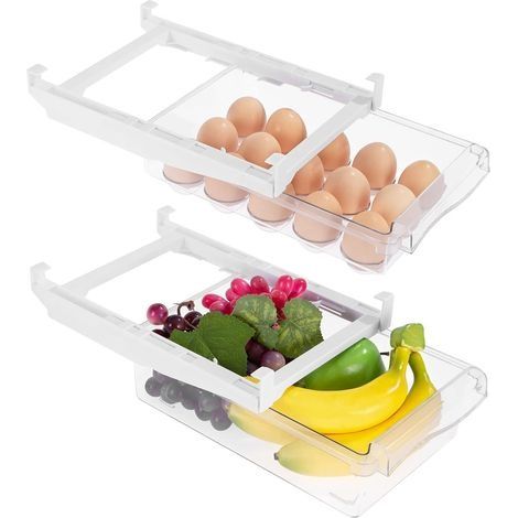 Boîte De Rangement Pour Réfrigérateur, 2 PCS Boîte Rangement Tiroir Réfrigérateur, Boîte De Rangement Pour Le Réfrigérateur Transparent De Fruits D'oeufs Legume, Avec rangement coulissant frigo (1/5)