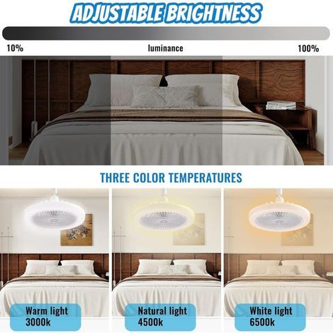 Ventilateurs de Plafond avec Télécommande , 30W Ventilateur de Plafond 9,8 Pouces Petite Lampe de Ventilateur LED Silencieuse E27 pour Chambre (1/3)