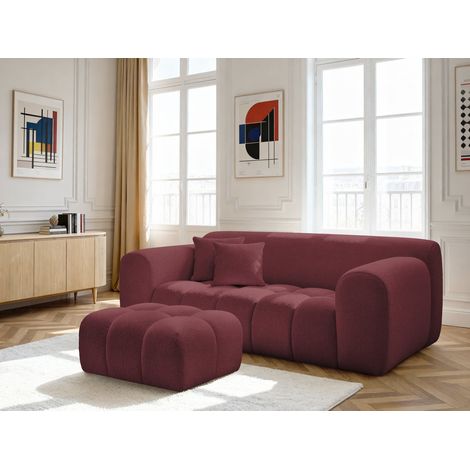 BOBOCHIC - Canapé droit fixe 2 places MELISSE tissu chiné avec pouf   Rouge