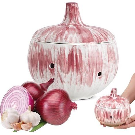 Keramik-Knoblauchtopf mit Belüftungslöchern – Aufbewahrungsglas für Knoblauch und Ingwer, farbenfroher Küchenbehälter (1/5)