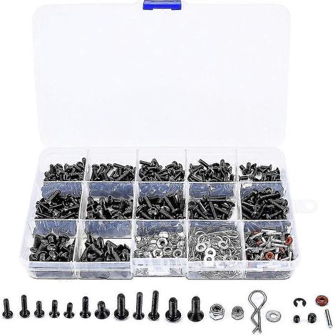 Kit de 500 vis pour voitures RC (M3, M4, vis hexagonales, écrous, boucles), kit d'outils de réparation pour Traxxas et Arrma 1/8. (1/5)