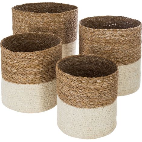 Panier tressé en jute avec applique blanche, paniers de différentes tailles, 4 pièces incluses (1/3)