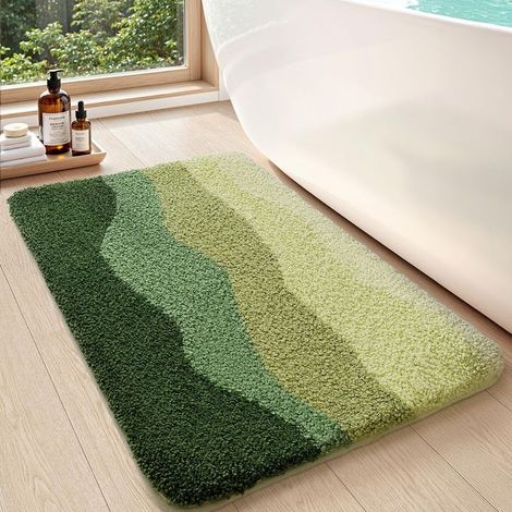 Tapis Salle de Bain 40 x 60 cm, Antidérapant et Absorbant, Lavable en Machine, Doux et Confortable pour Douche, Baignoire, Motif forêt Vert (1/4)