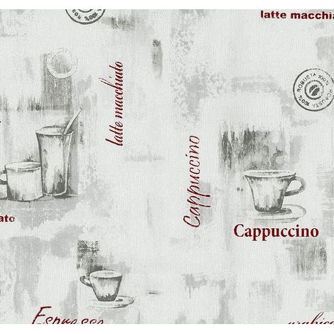 Grey Red Coffee Cup Wallpaper Typography Kitchen Textured Paste Wall Vinyl P+S (1/4)