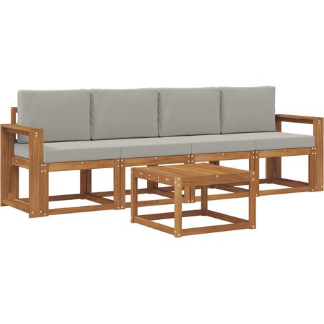 Set di divani da esterno 5 pz Salotto da Giardino Grigio Naturale e Chiaro (1/5)