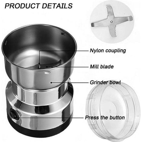 Moulin café électrique multifonction – grande vitesse – bol inox (1/4)