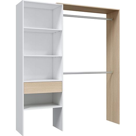 Tendencio – Armoire dressing scandinave 2 penderies 1 tiroir – Étagère de rangement 60 cm – Largeur 158 cm – Hauteur 187 cm – Panneau mélamine 15 mm