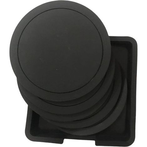 Dessous de verre élégants - À placer sous les verres - Lot de 6 - Dessous de verre antidérapants - Tapis en silicone pour café et boissons, à la maison comme à l'extérieur - Noir - Rond (1/5)