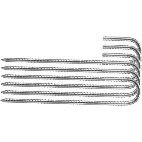 Piquets de sol en acier galvanisé en forme de J, 12 pièces, ancrages à crochet pour fixation de clôture de jardin, tonnelle, support de tente, extrémité pointue, robustes et durables. (1/5)