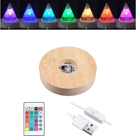 Crystal Display Stand Base colorée de lumières de LED, Support de Base éclairé en Bois Rond Multicolore pour l'art de résine de Cristal de Verre (1/5)
