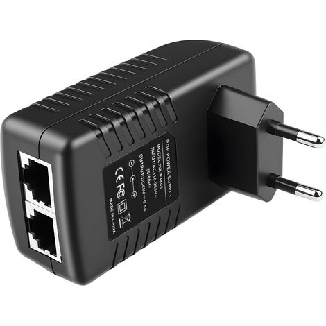 48V 0,5A PoE-Injektor-Adapter, 10/100-Mbit/s-Ethernet-Wandadapter, PoE-Wandinjektor mit europäischem Stecker, Plug & Play für Netzwerk-Switches, IP-Kameras, Access Points und drahtlose Video-Gegenspre