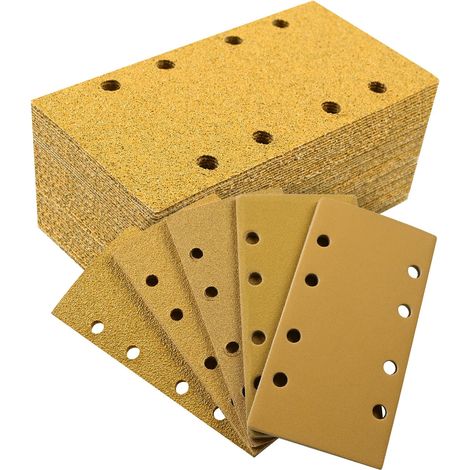 50 Feuilles Abrasives 93 x 185 mm 8 trous P40/60/80/120/240, Pour Ponceuse Orbitale Sur Bois, Métal, Peinture, Plastique (1/5)