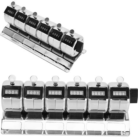 Mechanischer Zähler, Metall, manueller Klicker, 4-stellig, verbundene 6 Einheiten, Edelstahl, Zählwerk (1/5)
