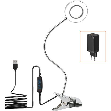 Lampe de Bureau à Pince 7W Lampe-Clip Dimmable 52LEDs 3 Modes de Couleur 10 Niveaux de Luminosité Lampe Clipsable Lampe de Lecture 360 ° Col de Cygne Flexible Lampe de Chevet [Classe énergétique F] (1/5)