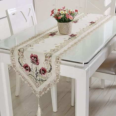 Chemin de table en dentelle florale vintage européenne, élégant, pour salle à manger ou dressing. Décoration de table. (1/3)
