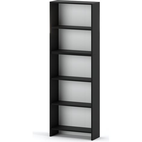 Libreria da ufficio nera, 60 cm, 5 ripiani, stile loft, scaffale portagiochi.