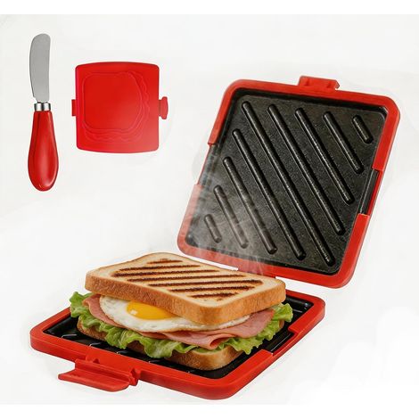 Appareil À Croque Monsieur pour Micro-ondes, Machine à Sandwichs pour Micro-ondes avec Couteau à Beurre, Machine à toastie, Sandwich Maker, Plaques Sandwich pour la Cuisson de Sandwichs Croustillants (1/5)