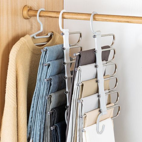 Cintre à pantalons pliable blanc, cintre à pantalons multifonctionnel et multi-niveaux, pince à pantalons spéciale pour la maison, étagère de rangement pour vêtements, porte-pantalons (1/5)