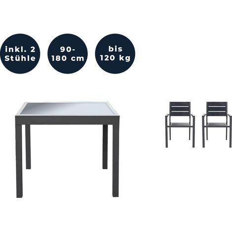 Home Deluxe - Gruppo di seduta da giardino allungabile VERANO MADERA - 180/90 x 90 cm  Versione: incl. 2 sedie