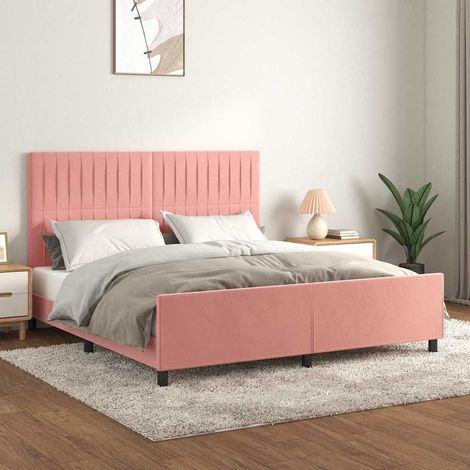 Estructura de cama con cabecero de terciopelo rosa 180x200 cm (1/5)