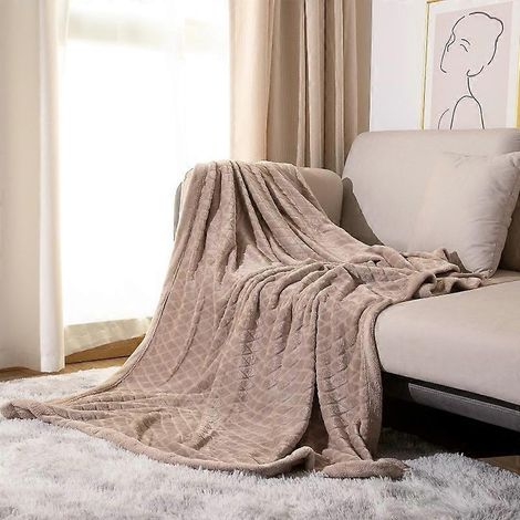 Plaid épais en flanelle double épaisseur pour canapé 130 x 160 cm, uni, décoratif, doux, en microfibre peluche, luxueux, confortable et douillet (1/5)