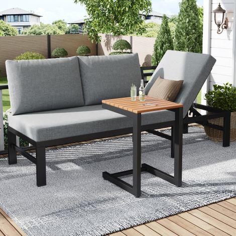 Ensemble de mobilier de jardin, canapé d'extérieur, canapé 3 places, avec fonction d'inclinaison réglable (5 positions, jusqu'à 55°), avec table, structure en tube d'acier galvanisé, plateau de table  (1/5)