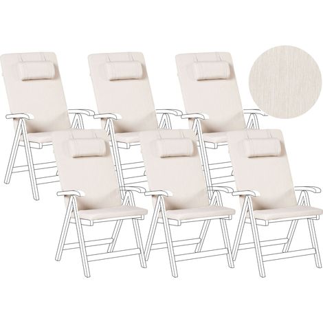 Set di 6 Cuscini in Tessuto beige chiaro da Schienale per Sedie da Giardino Java/Amantea Premium