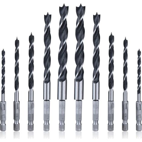 Lntyq 2 Jeux 5pcs Forets à Bois Hélicoïdaux en HSS de 6.35mm Tige Hexagonale Mèche à Bois 4 mm/ 5 mm/ 6 mm/ 8 mm/ 10 mm Foret Fraise à Torsion pour Perçage de Métal Plastique Bois