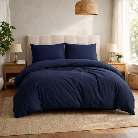 Housse de Couette 3 pièces Super Douce 200x200 cm + 2 taies d'oreiller 40x80 cm, 100% Microfibre brossée, Bleu (1/5)