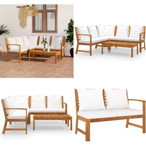 Salon de jardin 4 pcs avec coussin Crème Bois d'acacia solide - Salon De Jardin - Meubles De Jardin - Mobilier De Jardin - Set De Salon De Jardin - Acacia - Home & Living