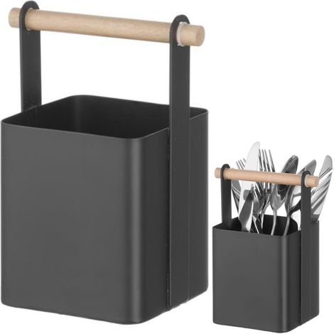 Cesta para cubiertos organizadora de mesa con mango de madera 14x10,5x19 cm - Hendi 427064 (1/3)