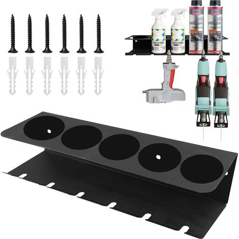 Support mural pour bouteilles de pulvérisation, 5 trous et 6 emplacements de rangement, pratique pour la maison et le garage. (1/5)