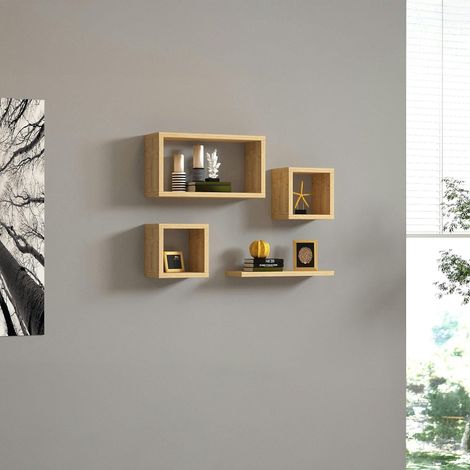 Etagère murale modulable effet bois clair (lot de 4) MARFA (1/5)