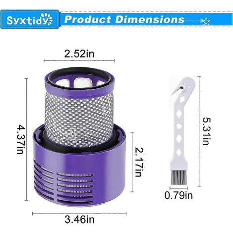 2er-Pack Ersatzfilter passend für Dyson V10 Cyclone Serie, V10 Absolute, V10 Animal, V10 Total Clean, SV12, ersetzt Dyson Teilenummer 969082-01