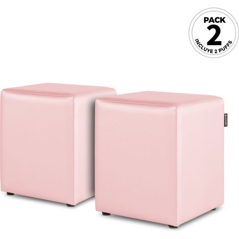 Pouf Cube Similicuir Rose PACK 2 UNITÉS Rose