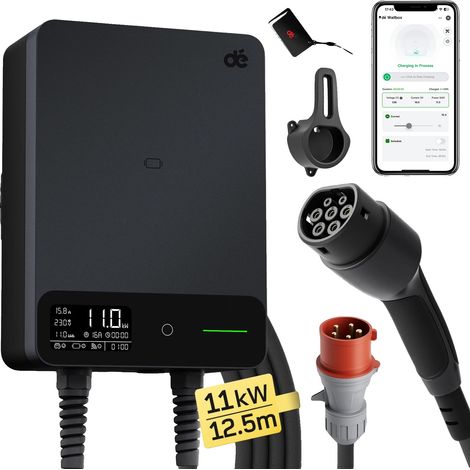 Estación de carga, 11 kW de potencia, control mediante aplicación inteligente, 12,5 m, color negro, tipo 2-c (1/2)