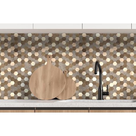 Lot de 12 Crédences Adhésives Rigides Mosaïque Hexagonale Bronze 32,2 x 30,2 cm - 1,17 m² - Livraison gratuite (1/5)