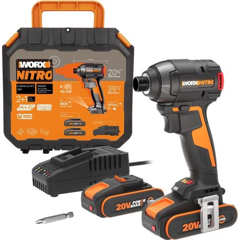 WORX Visseuse à chocs sans fil 20 V WORX Wx265, 200 Nm + 2 batteries 2Ah