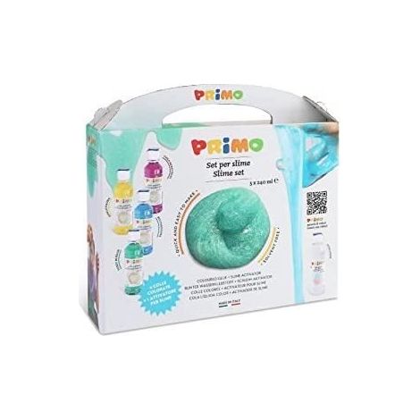 Colle à eau - PRIMO - Assortiment de 4 flacons - Jaune, Violet, Cyan, Vert - 240 ml - Sans solvant (1/4)