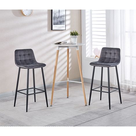 Hobag – Lot de 2 tabourets de bar en velours gris foncé – Hauteur d'assise 70cm – Pieds en métal – Diamètre assise 42cm