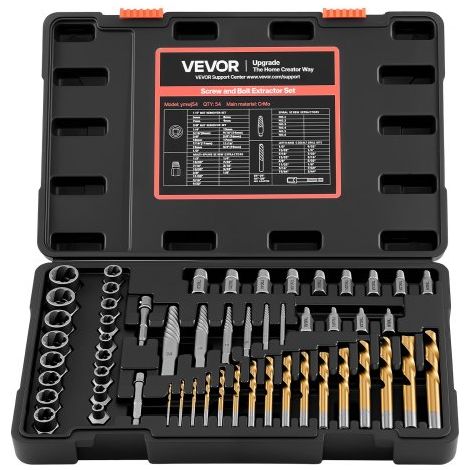 Juego de Extractor de Tuercas y Tornillos Dañados 54 Piezas, con Brocas para Taladro, Adaptadores y Estuche de Almacenamiento, Acero 41xx, Herramientas para Sacar Pernos Rotos Oxidados Pintados (1/5)