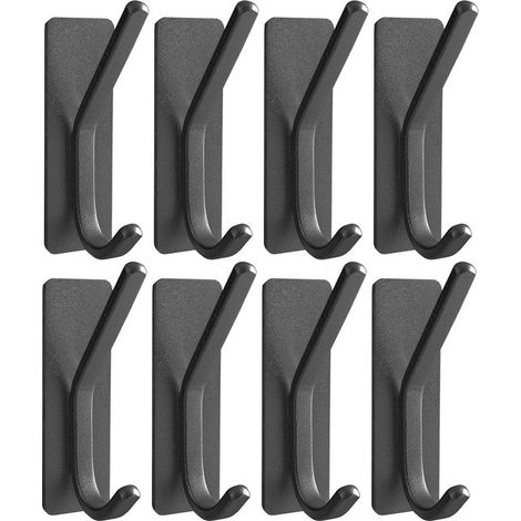 Gancho autoadhesivo de acero inoxidable de 8 piezas - Gancho de metal negro - Para colgar toallas y carteras - Para baños y dormitorios - Negro (1/5)