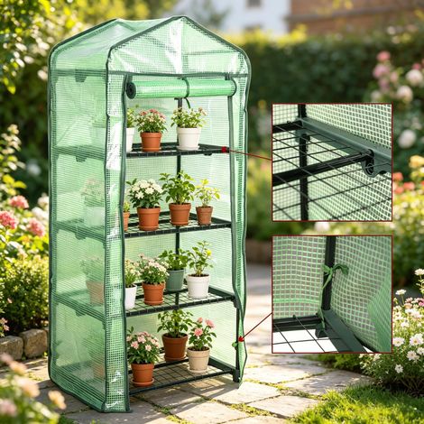 Serre de jardin en PE 140 g/m², structure en acier Ø16 mm, serre tunnel étanche et résistante à la corrosion pour légumes et plantes, vert (1/5)